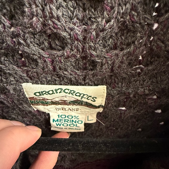 Aran Crafts Sweater Women Large Merino Wool Button Jacket Coat EUC Purple Gray - Picture 4 of 4